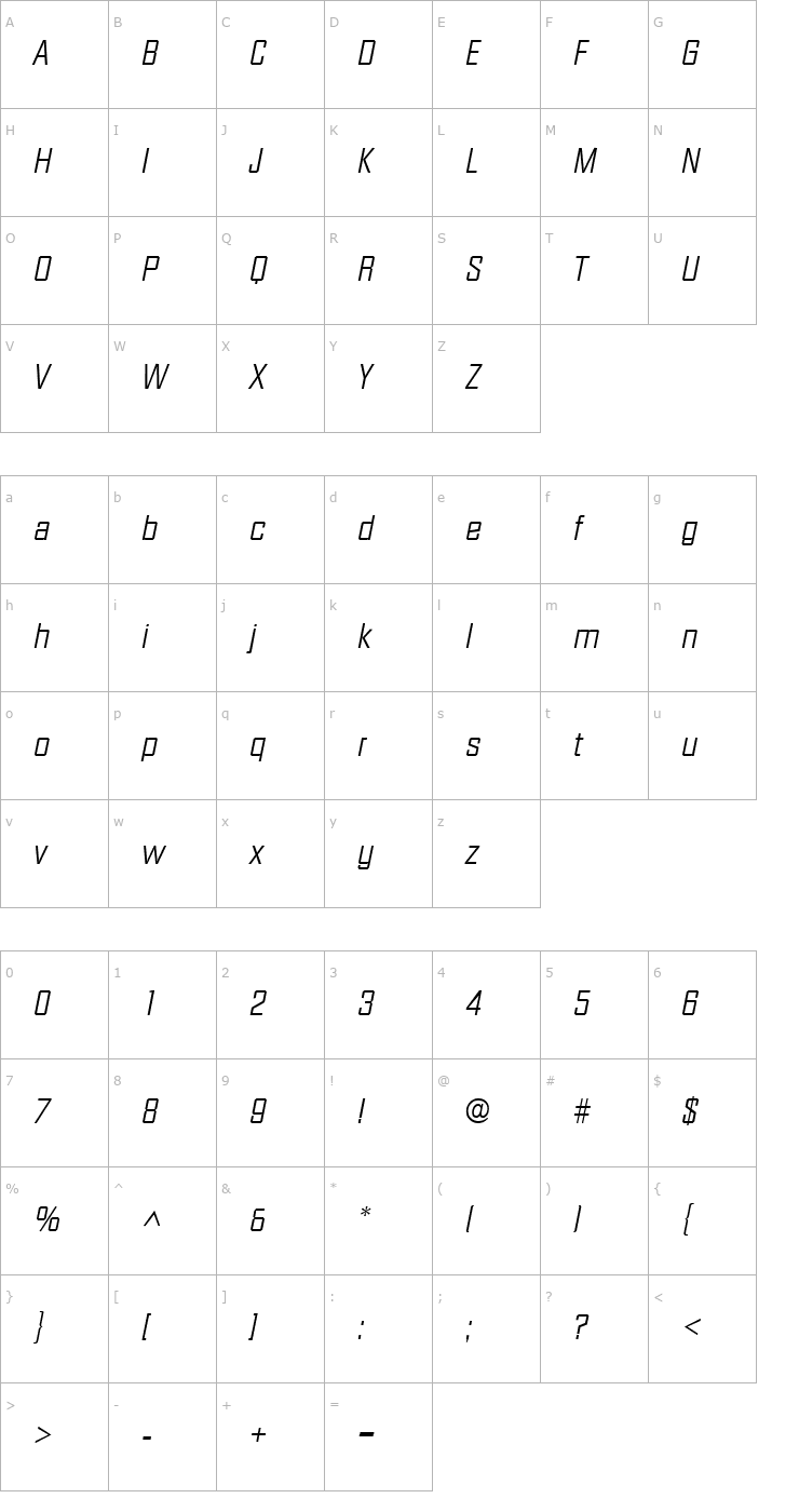 Character Map Diamond SF Italic Font