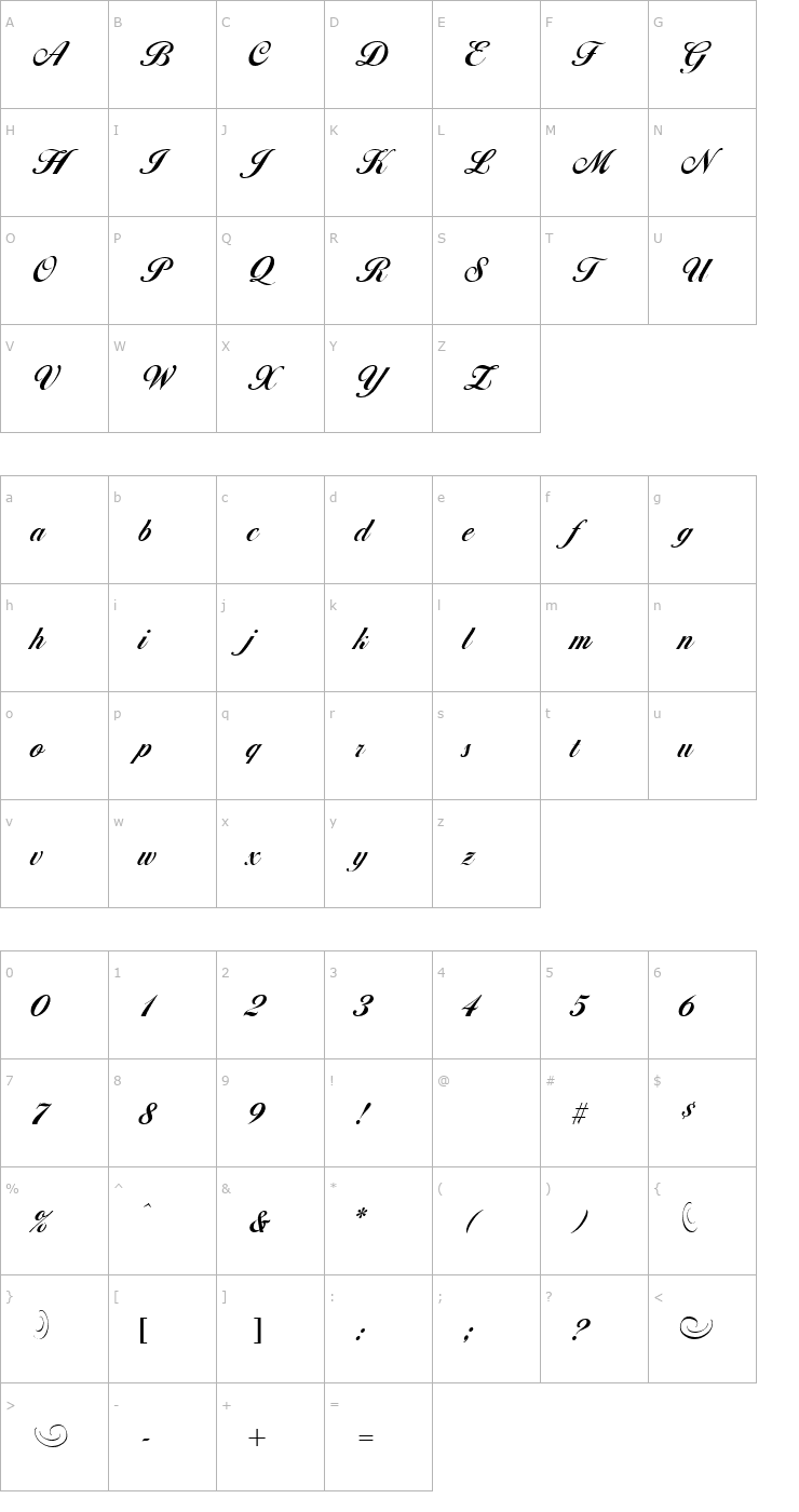 Character Map Diana Bold Font