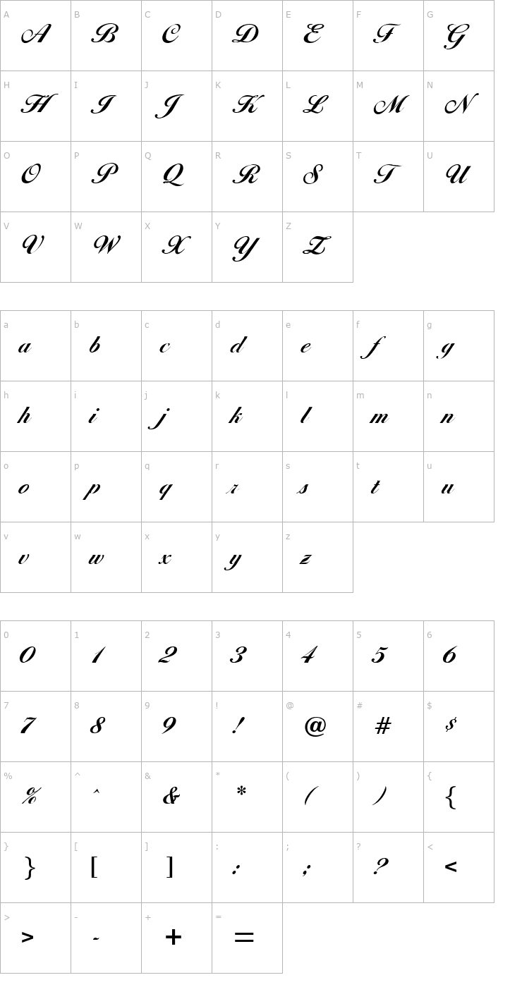 Character Map Diana Script Agency Bold Plain001.000 Font