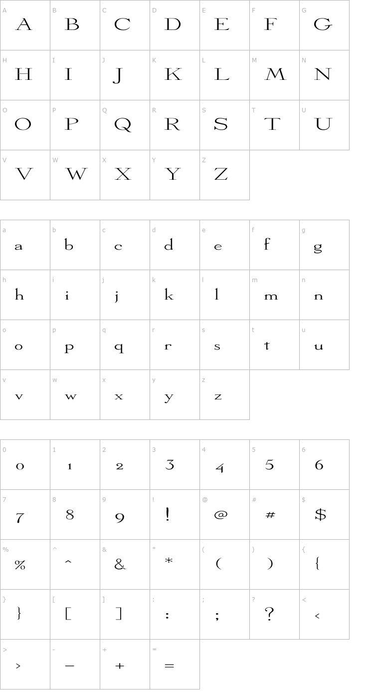 Character Map Dickens Ex Font