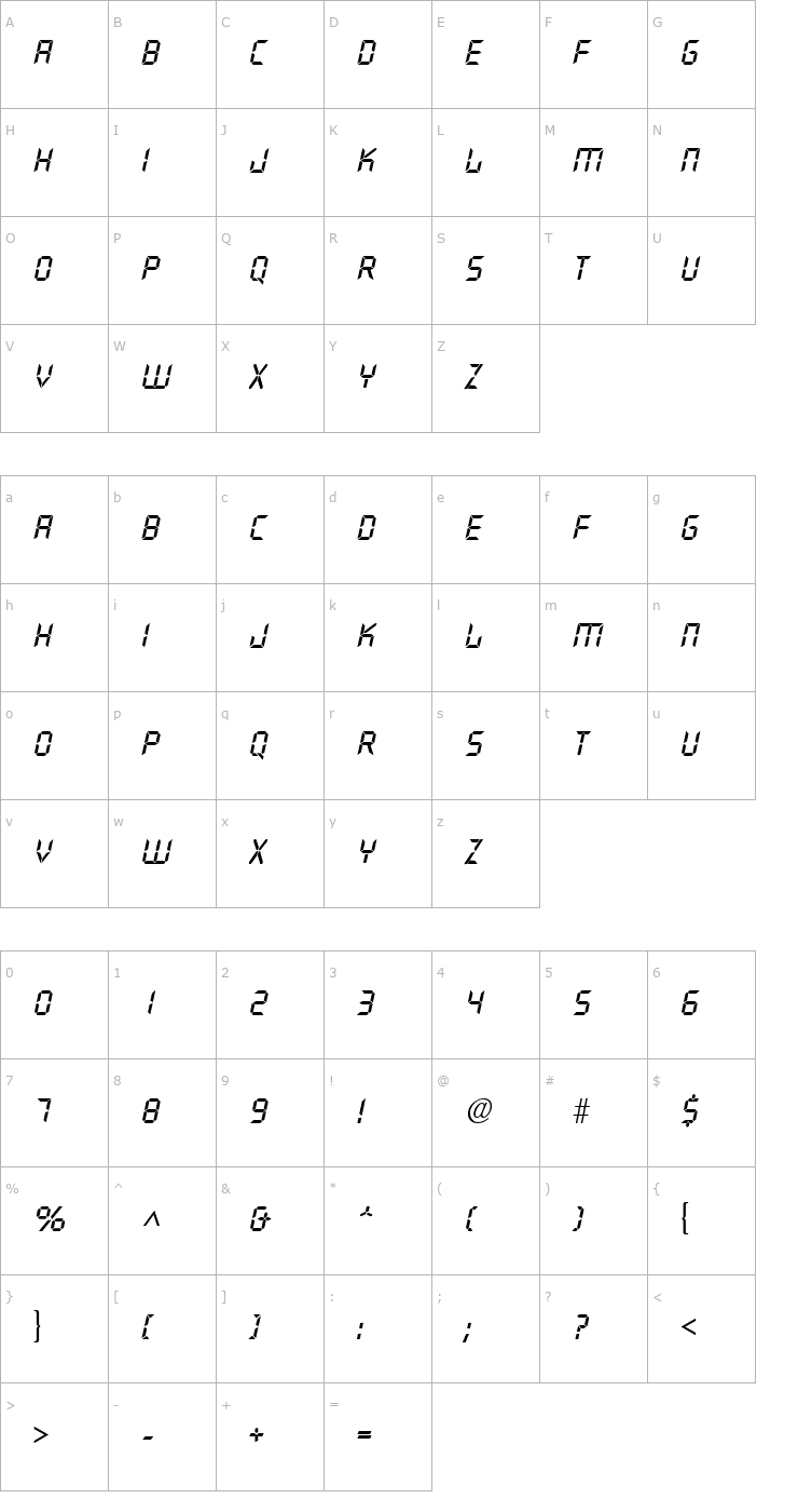 Character Map Digiface Italic Font