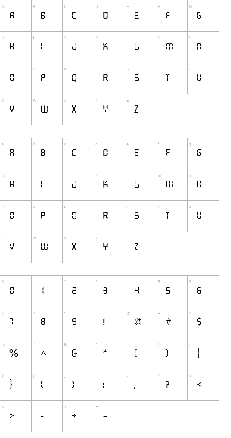 Character Map Digiface Regular Font