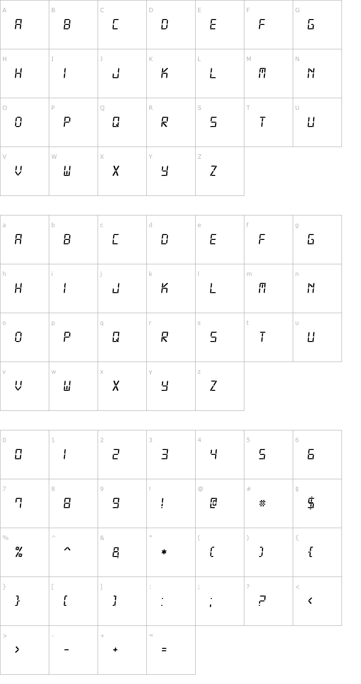Character Map Digital-7 Italic Font