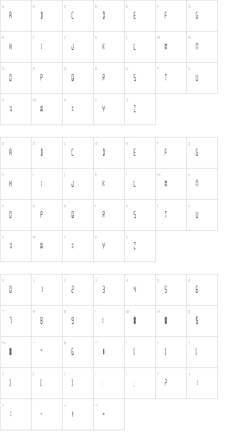 Character Map Digital Readout CondUpright Font