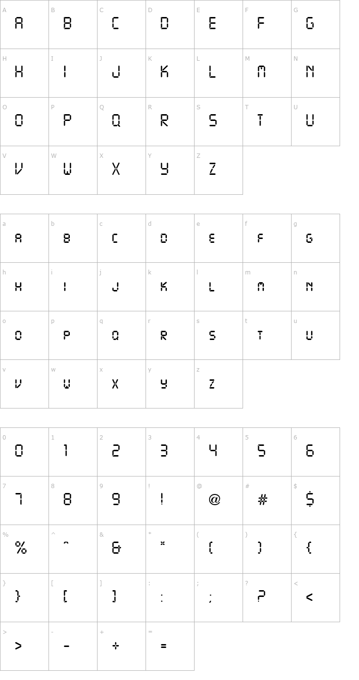 Character Map Digital Regular Font