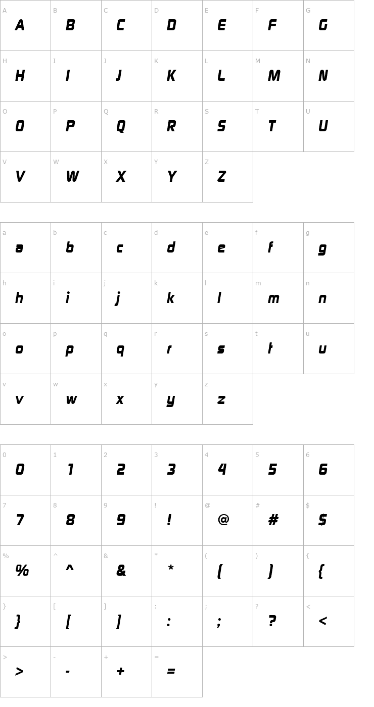 Character Map Digital Sans EF Bold Italic Font
