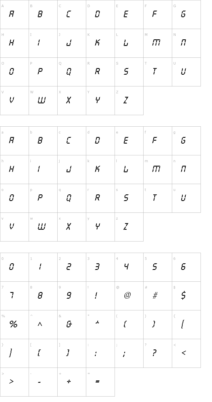 Character Map Digital SF Italic Font