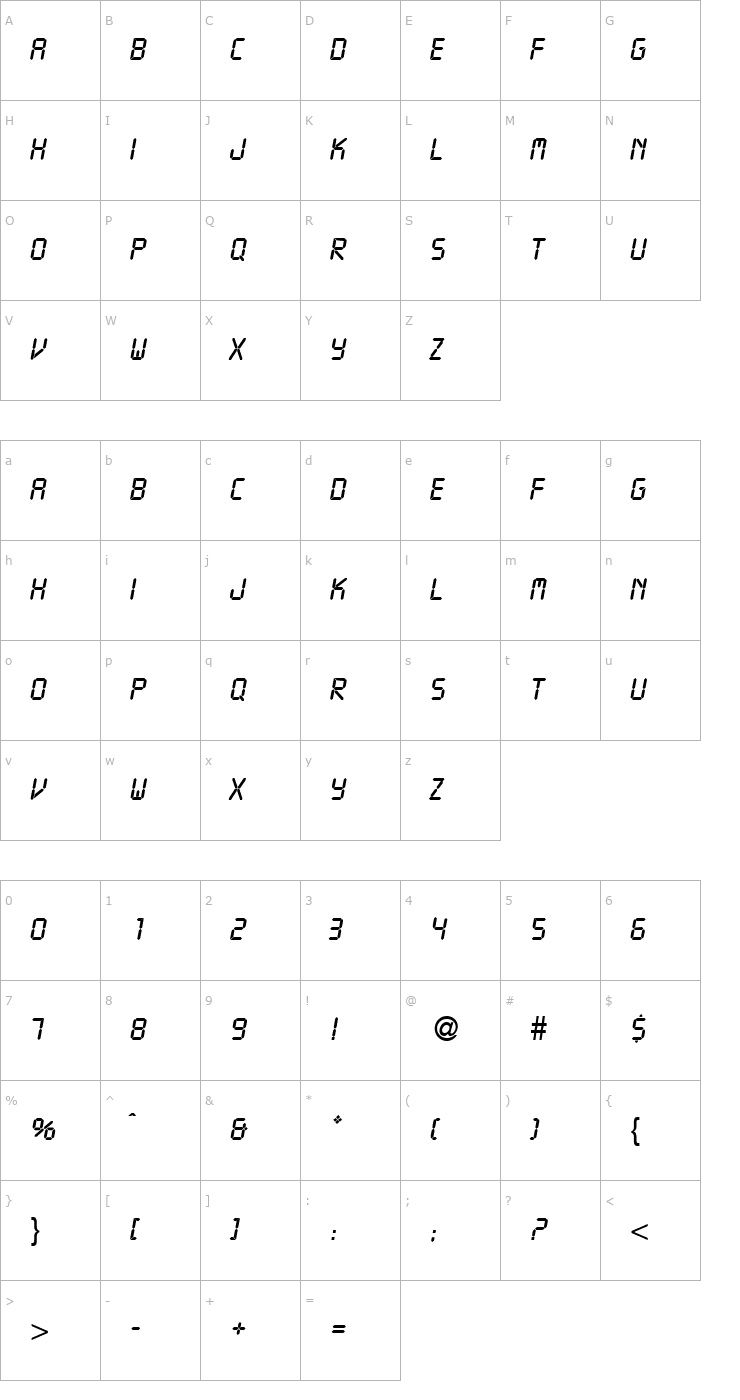 Character Map DigitalDB Italic Font