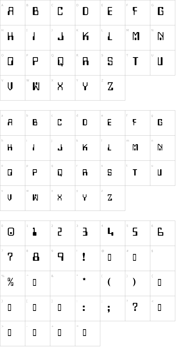Character Map DigitalMachine Font