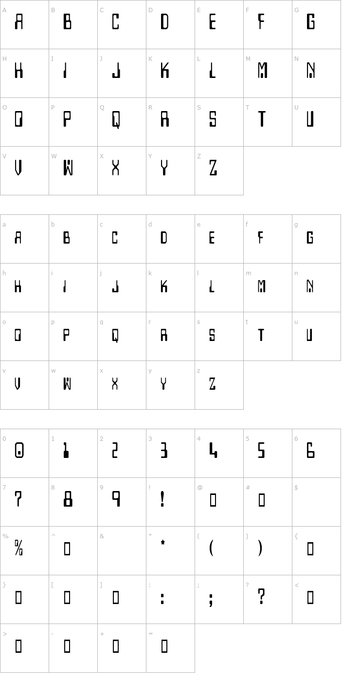 Character Map DigitalMachineCondensed Font