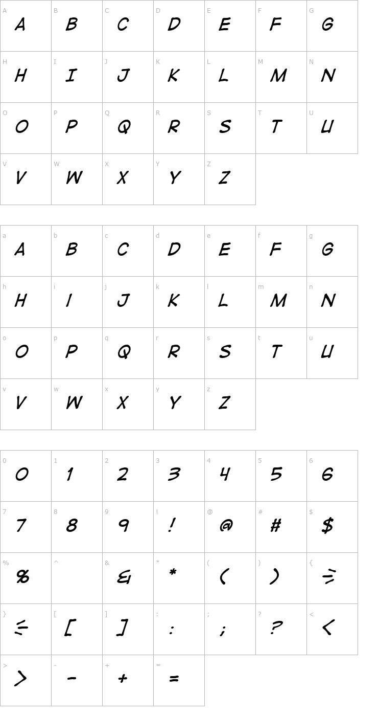 Character Map DigitalStrip Italic Font