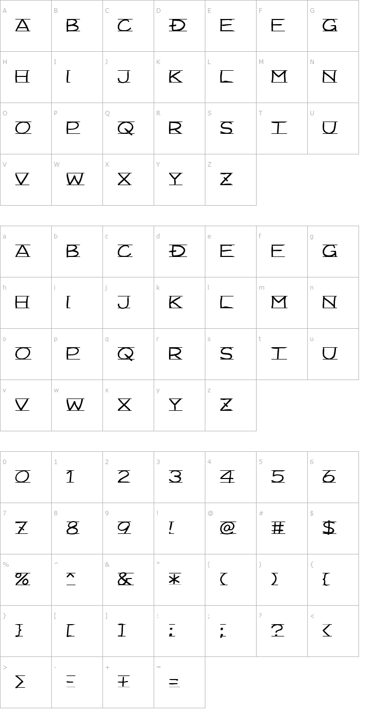 Character Map Dimension Font
