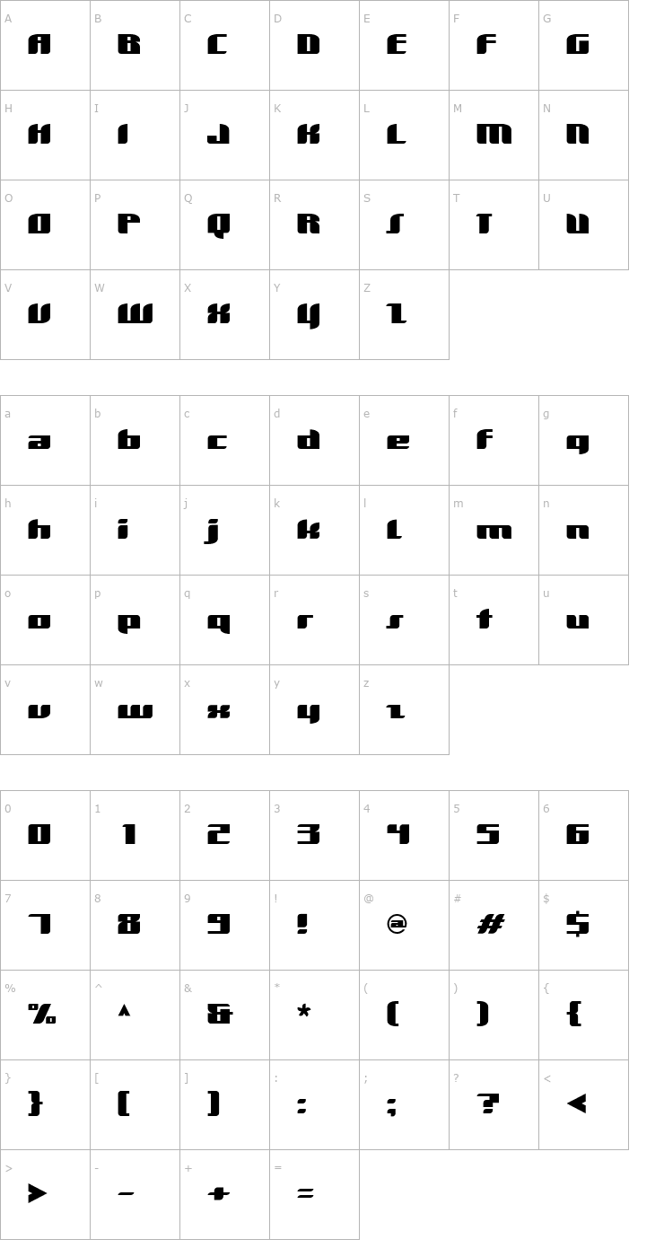 Character Map Dimentia-Wide Font
