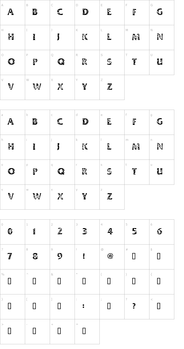 Character Map Dimestore Hooker Font