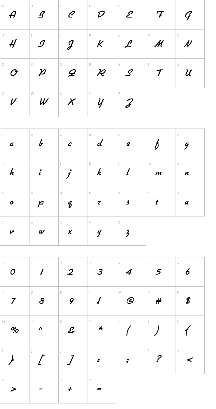 Character Map Diner Font