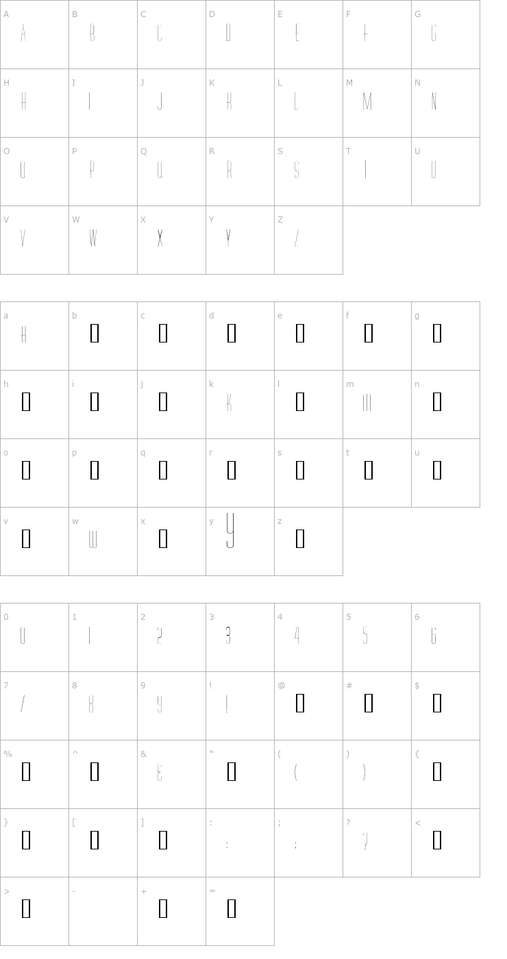 Character Map Diner Skinny Font