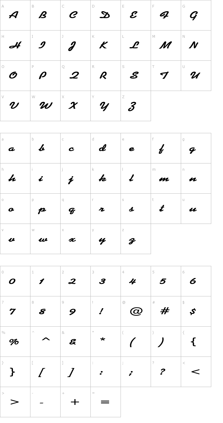 Character Map DinerScriptExtended Bold Font