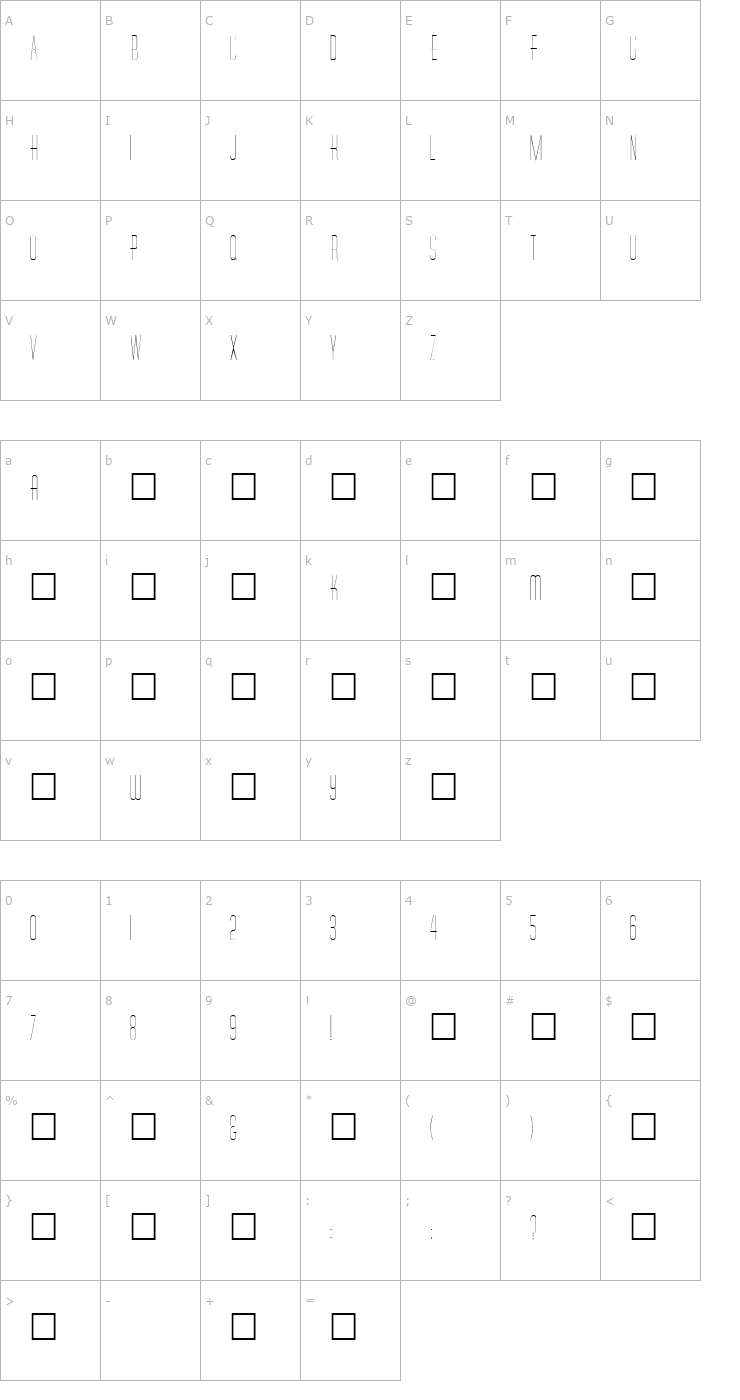 Character Map DinerSkinny Font