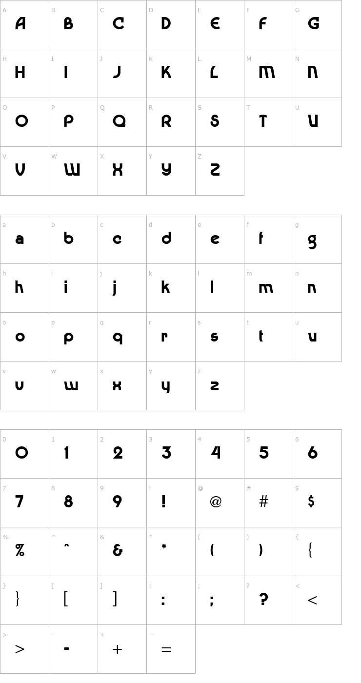 Character Map Dingaling Medium Regular Font