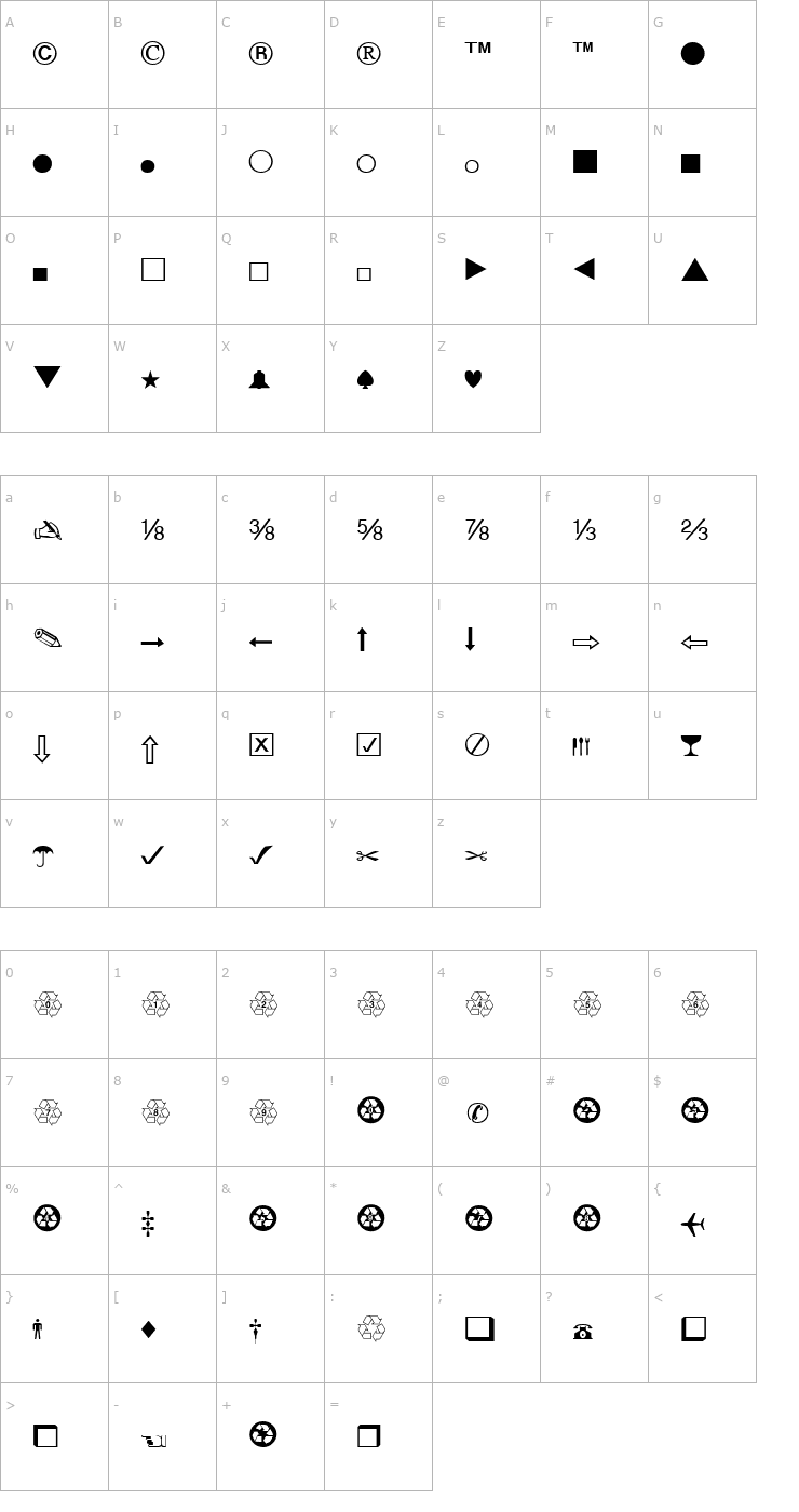 Character Map Dingbats Font