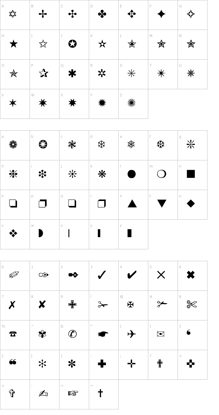 Character Map dingbats-Thin Font