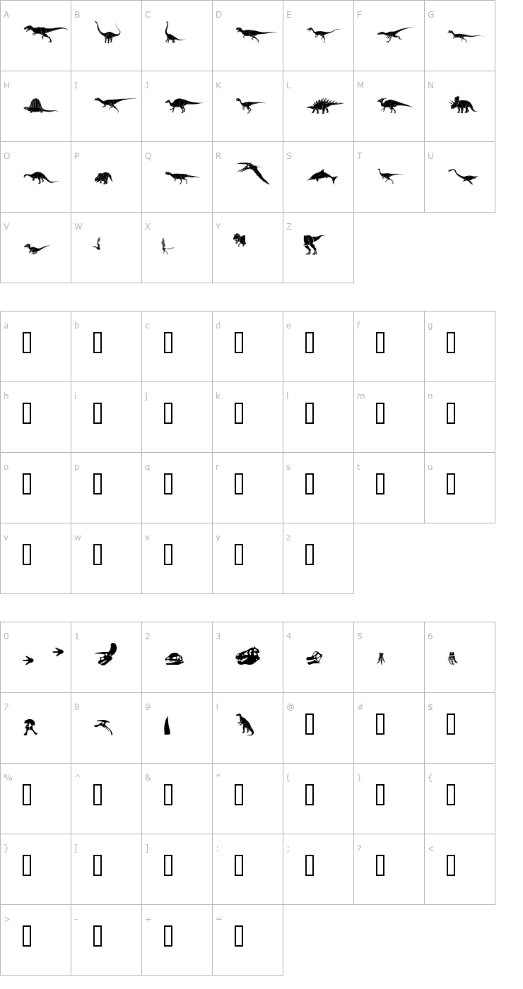 Character Map Dinosaur Solid Font