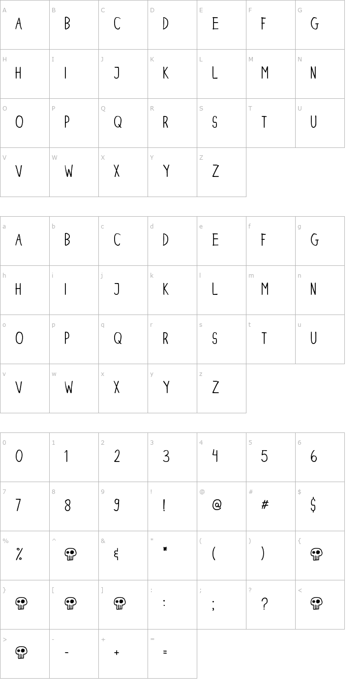 Character Map Dinski Casual Condensed Font