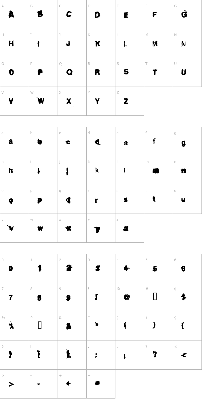 Character Map Dirty Liar Font