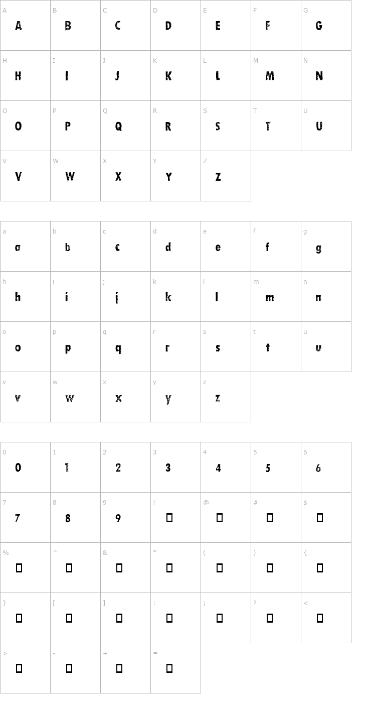 Character Map Dirty Socks Skinny Font