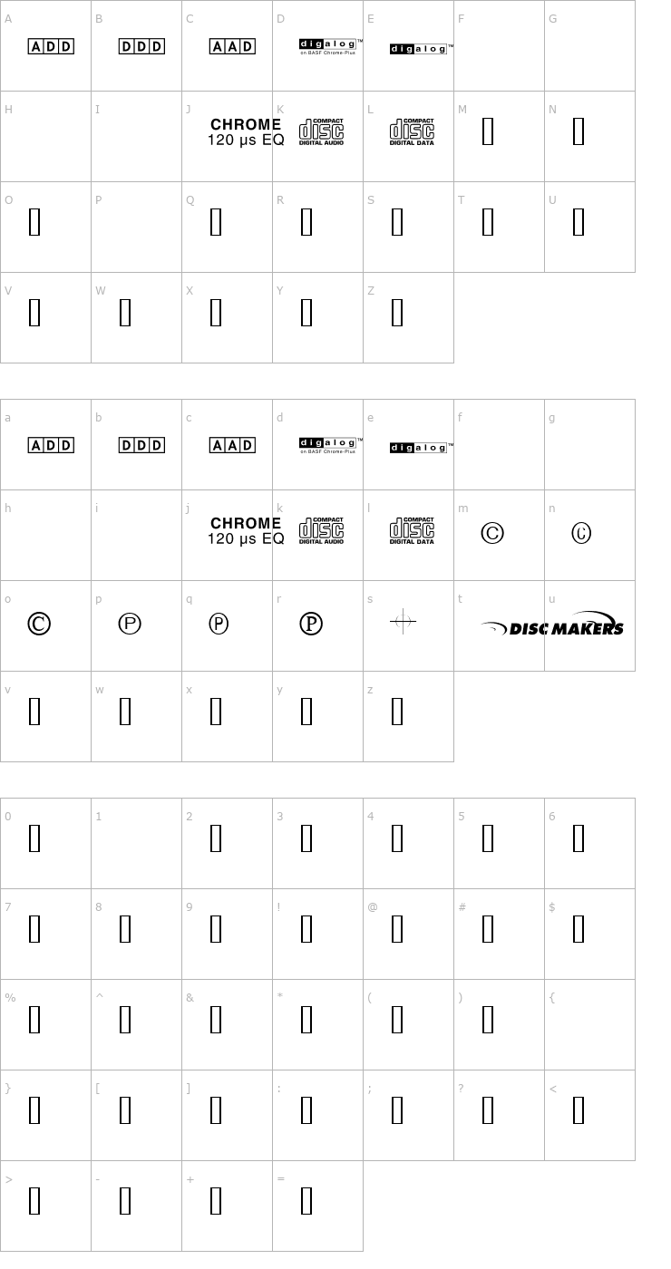 Character Map DiscMakerslogo0801 Font