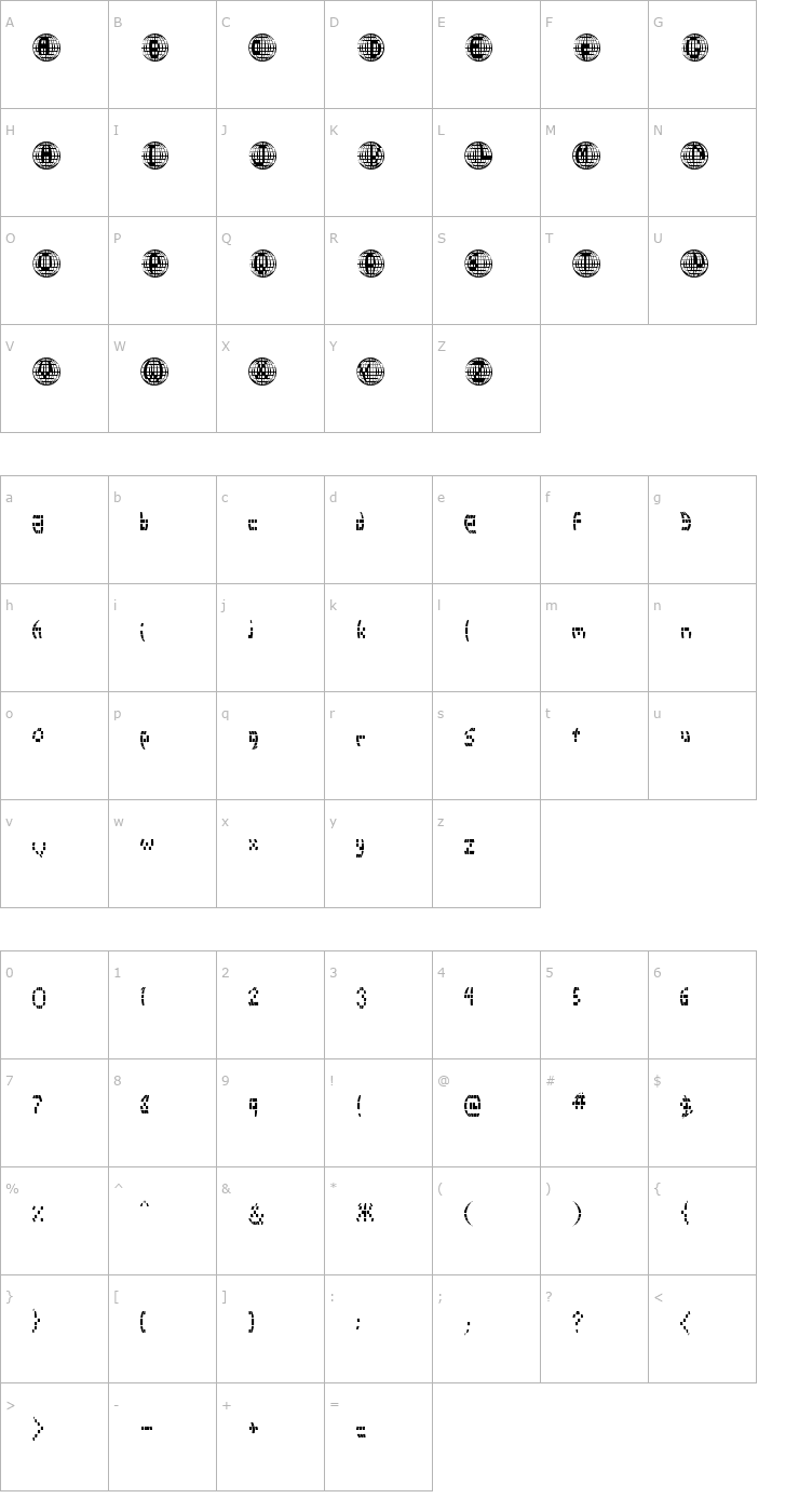 Character Map Disco 2000 Font