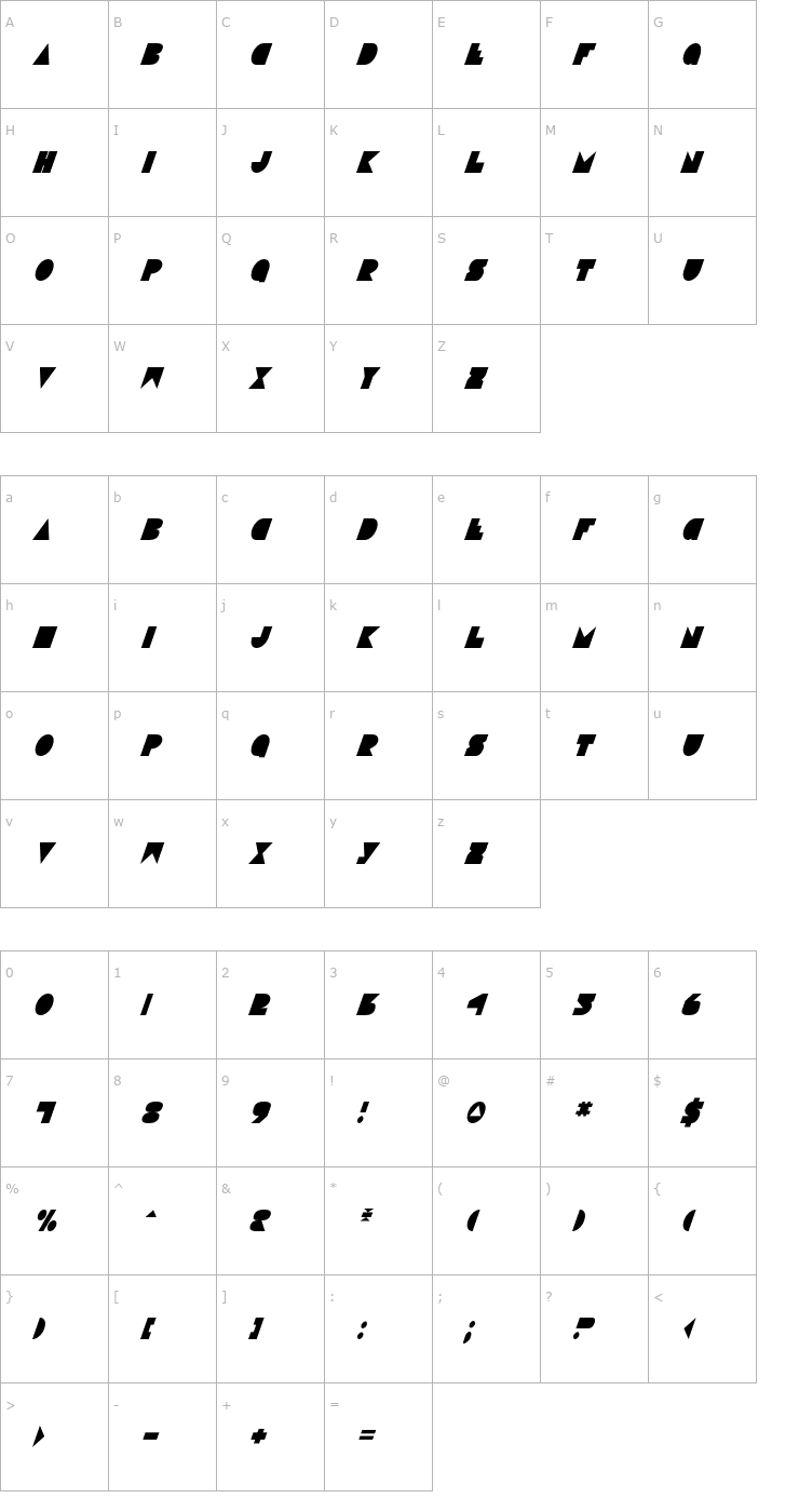 Character Map Disco Deck Condensed Italic Font