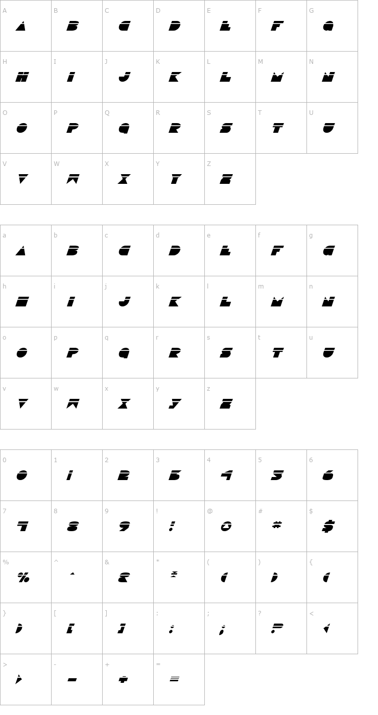 Character Map Disco Deck Laser Italic Font