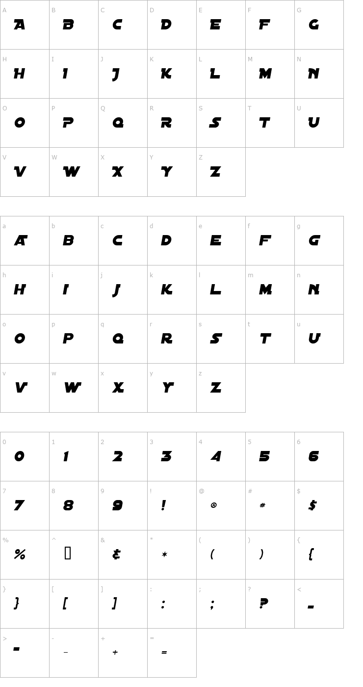 Character Map Distant Galaxy Alternate Italic Font