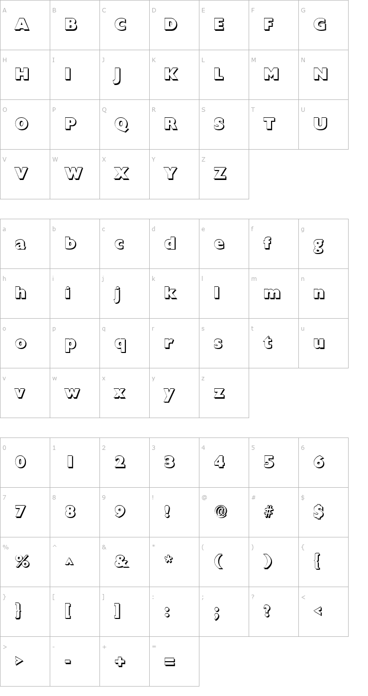 Character Map DivadBeckerShadow-Bold Font