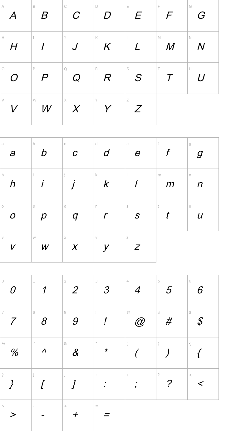 Character Map Dixon Italic Font