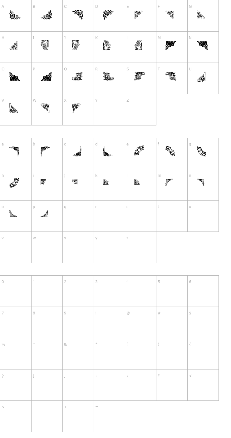 Character Map Dizzinz CornersRegular Font