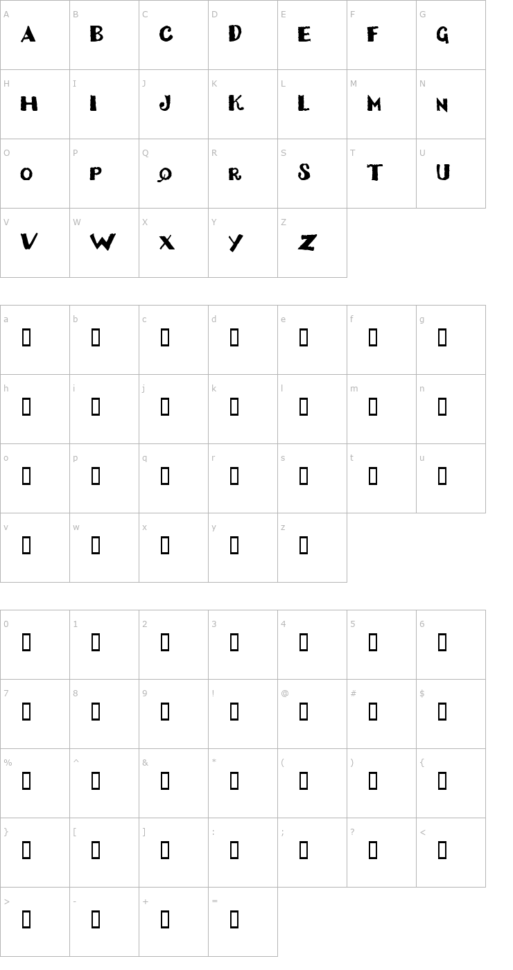 Character Map Dizzy Bitch Font