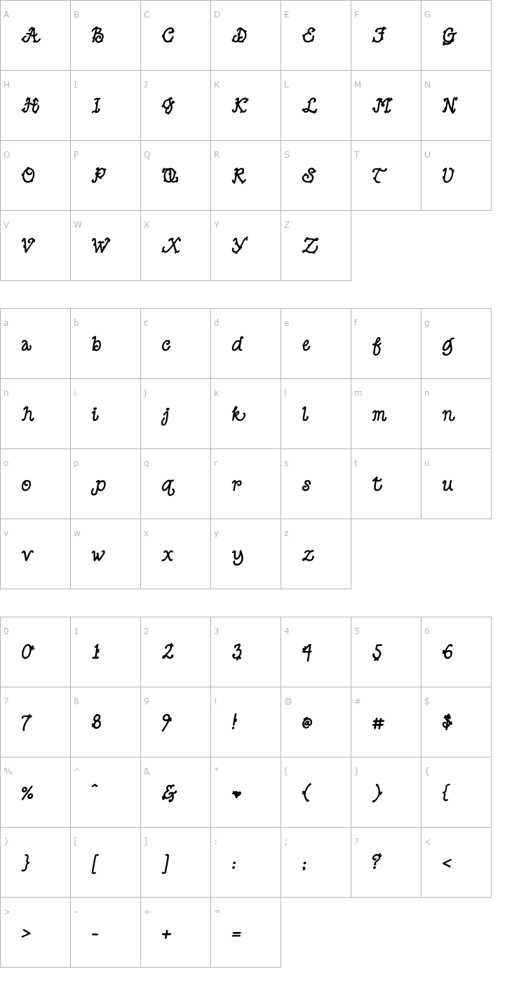 Character Map DJ Script Bold Font