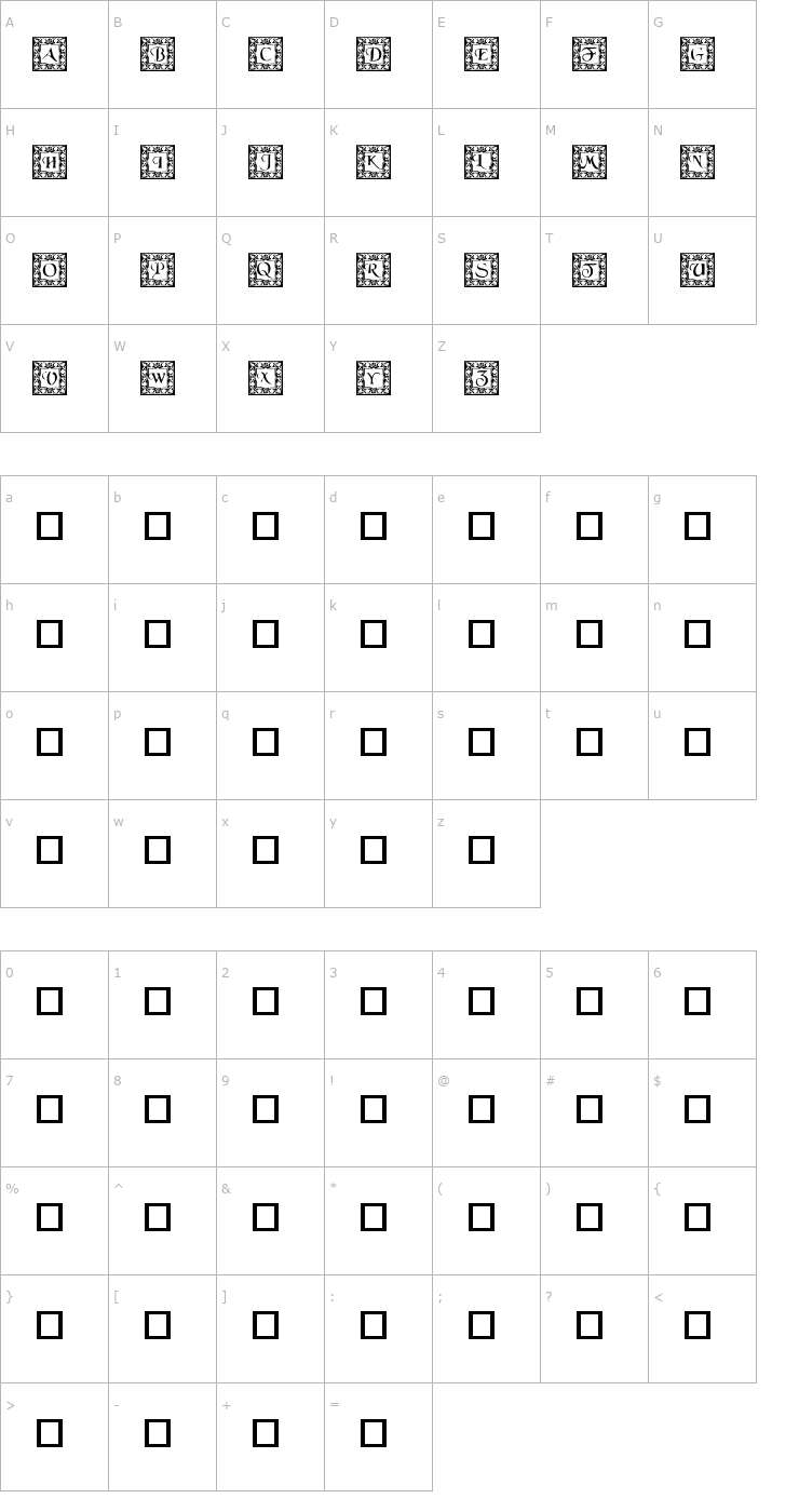 Character Map DLFillegreeCaps Font