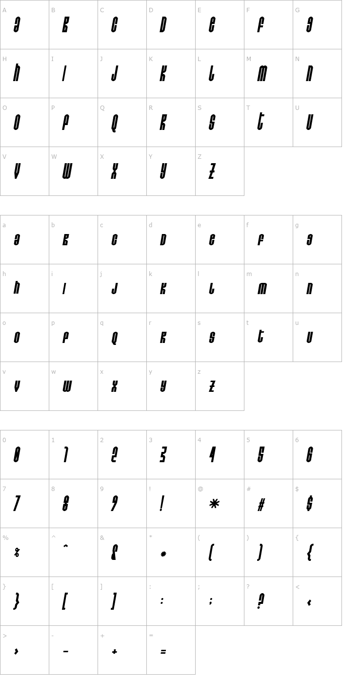 Character Map Do not eat this Fat Italic Font