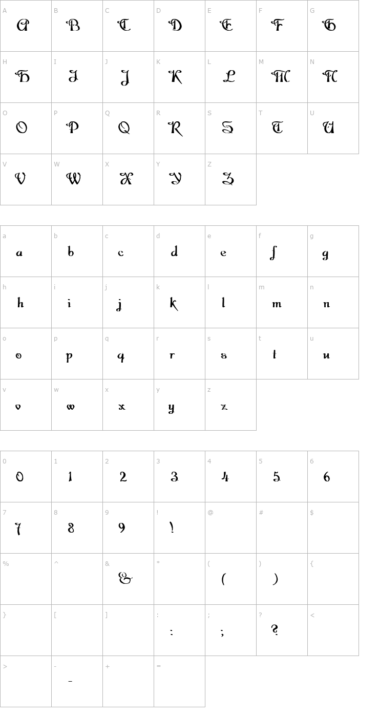 Character Map Dobkin Bold Lefty Plain Font