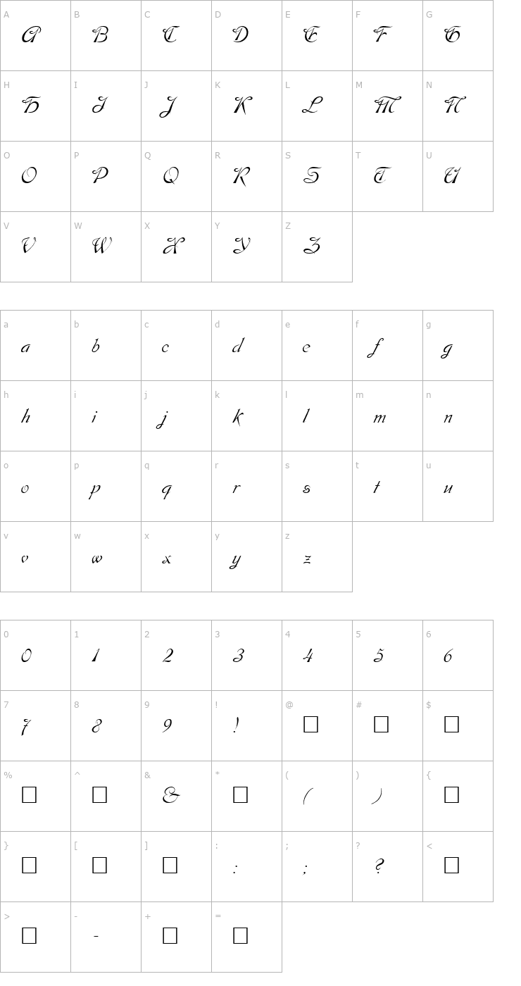 Character Map DobkinScript Font