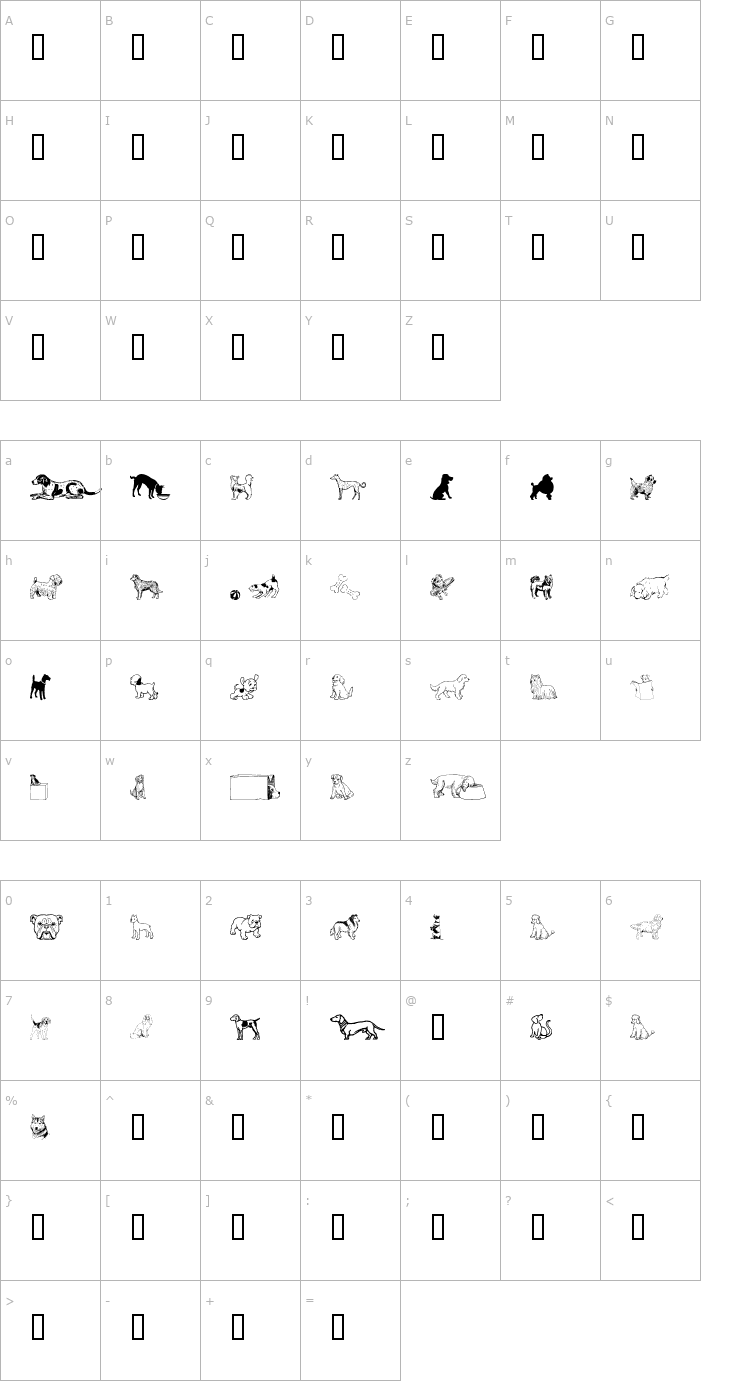 Character Map Doggy Bag Font