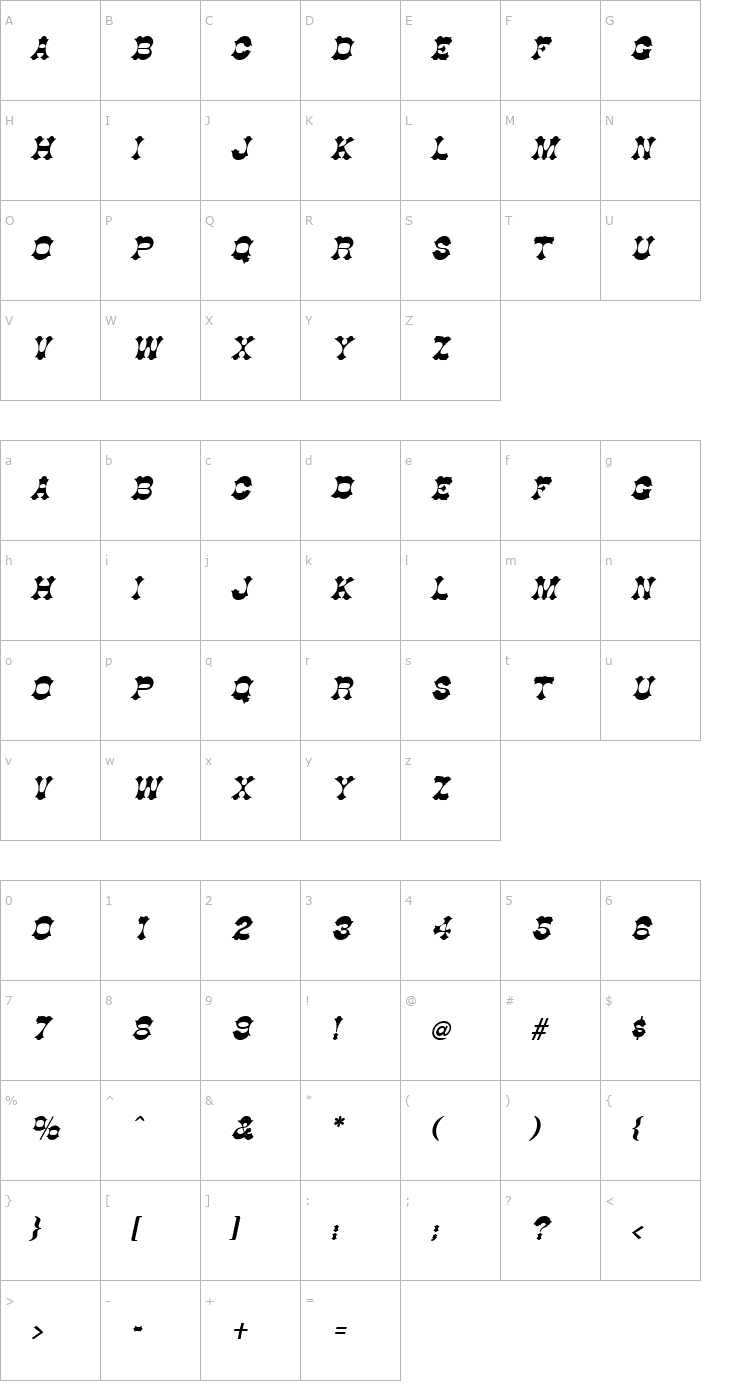 Character Map Dogwood Italic Font