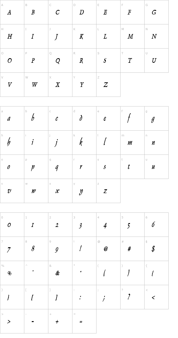 Character Map Dolphin Thin Bold Italic Font