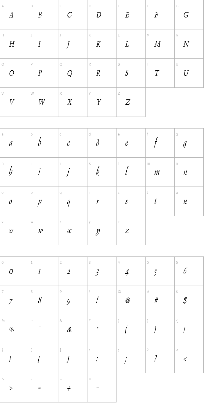 Character Map Dolphin Thin Italic Font