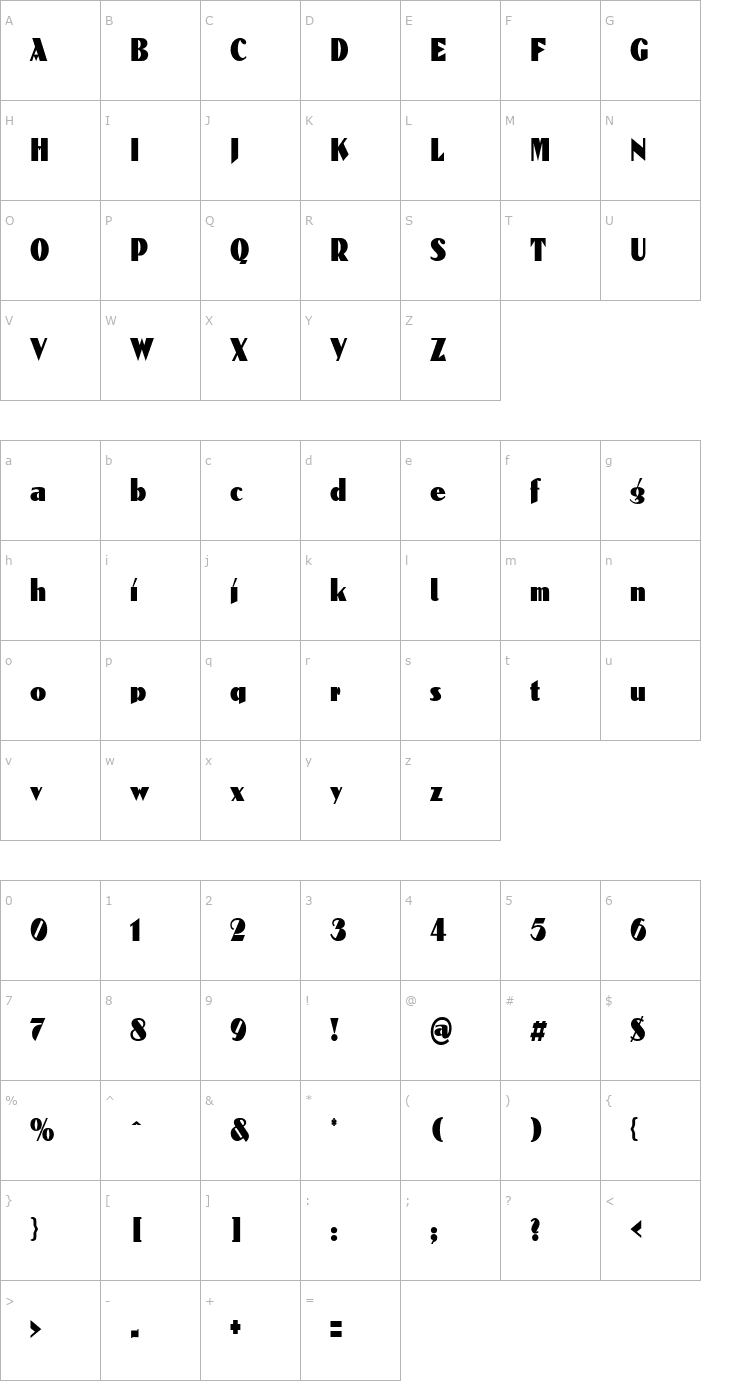 Character Map DomenicCondensed Font