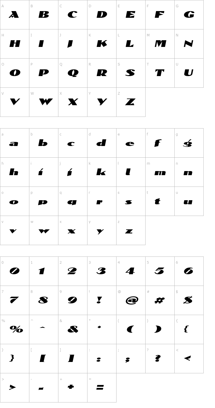 Character Map DomenicExtended Oblique Font