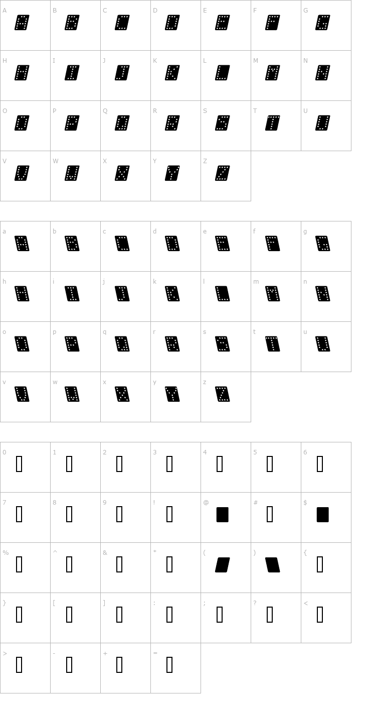 Character Map Domino bred kursiv Font